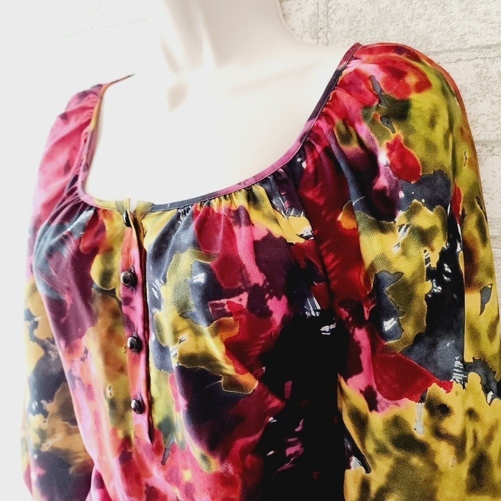 Trina Turk Silk Wool Watercolor Floral Mini Dress Pink Yellow Orange Size 10 - Picture 3 of 8